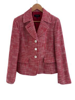 Talbots Red White Tweed Blazer Jacket Notch Collar Size 10 Office Work Business